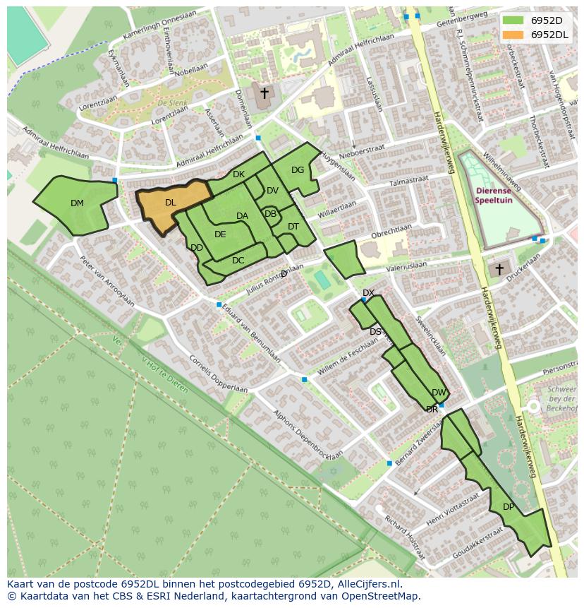Afbeelding van het postcodegebied 6952 DL op de kaart.