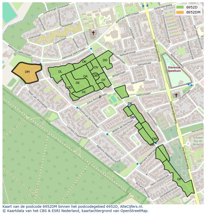 Afbeelding van het postcodegebied 6952 DM op de kaart.