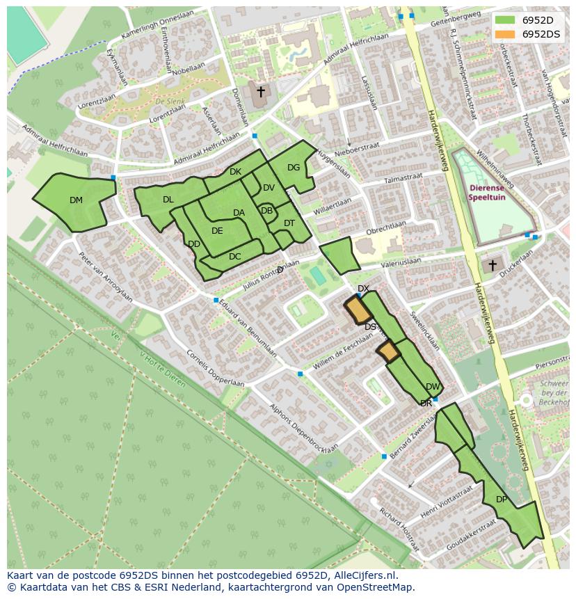 Afbeelding van het postcodegebied 6952 DS op de kaart.