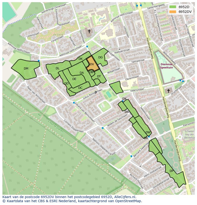 Afbeelding van het postcodegebied 6952 DV op de kaart.