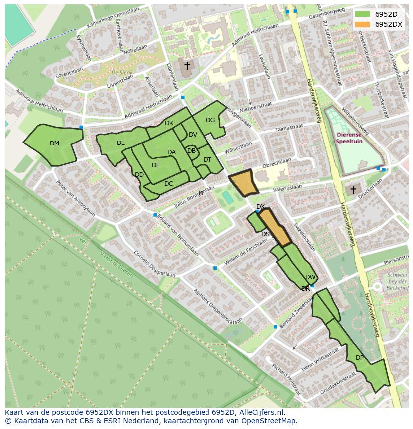 Afbeelding van het postcodegebied 6952 DX op de kaart.