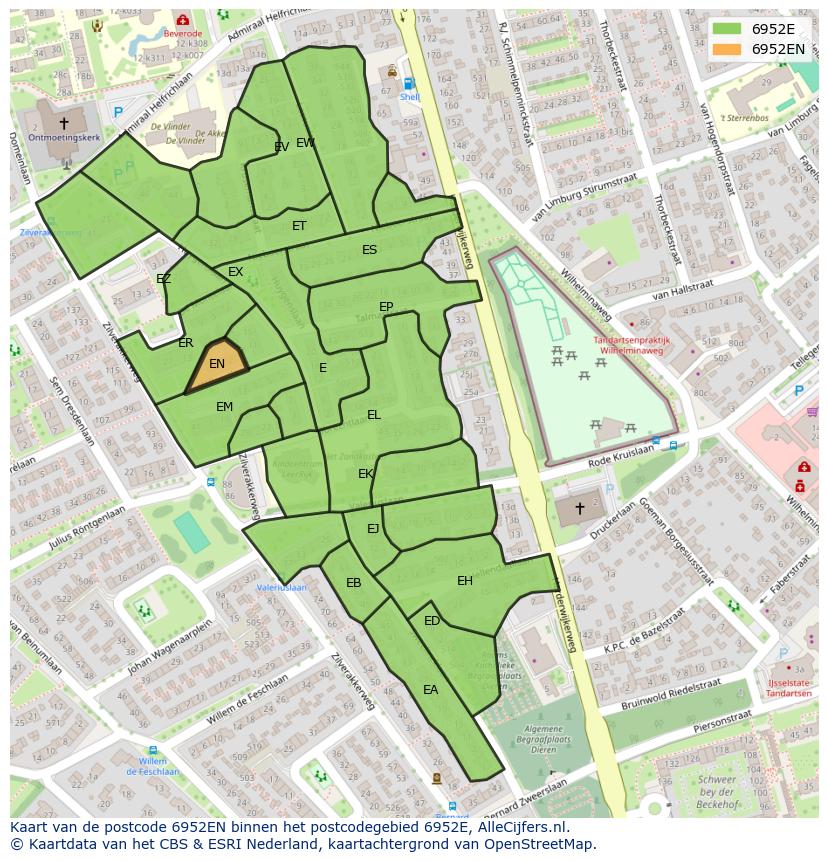 Afbeelding van het postcodegebied 6952 EN op de kaart.