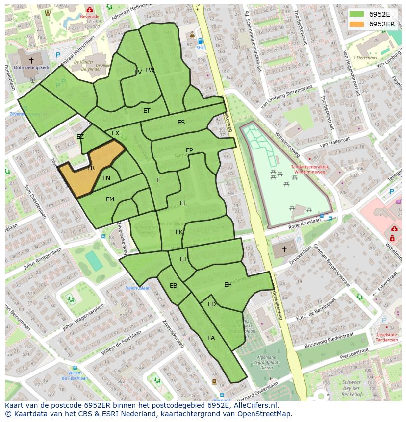 Afbeelding van het postcodegebied 6952 ER op de kaart.