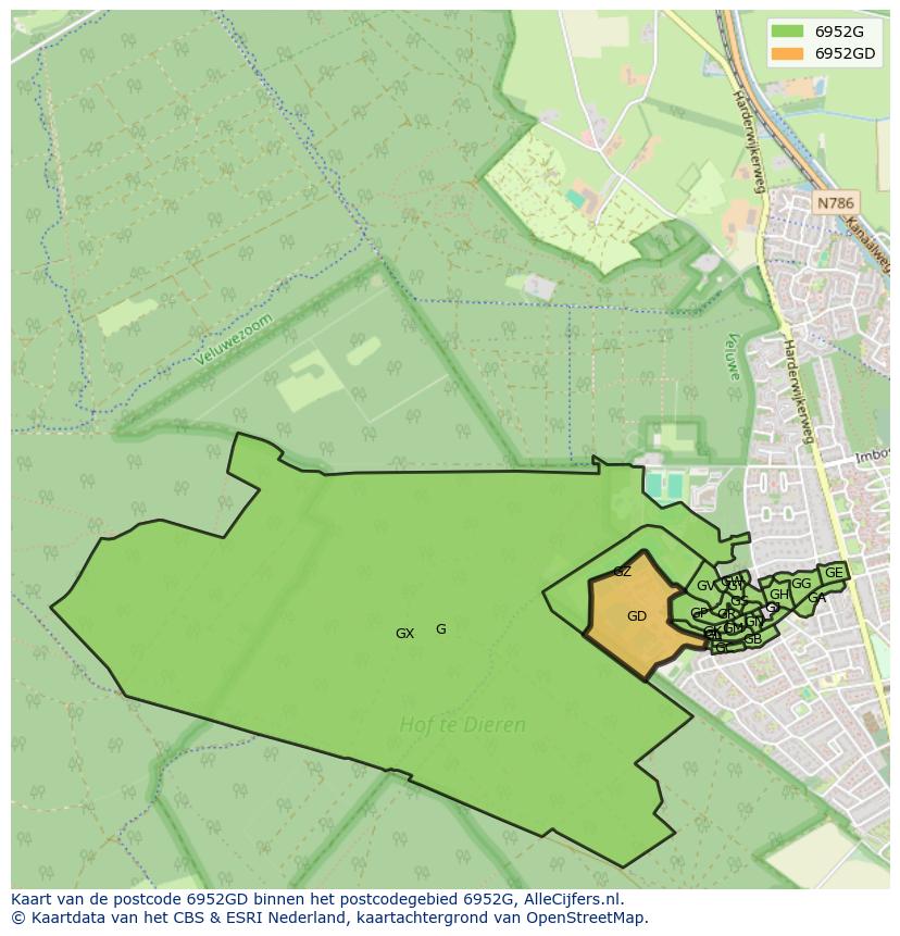 Afbeelding van het postcodegebied 6952 GD op de kaart.