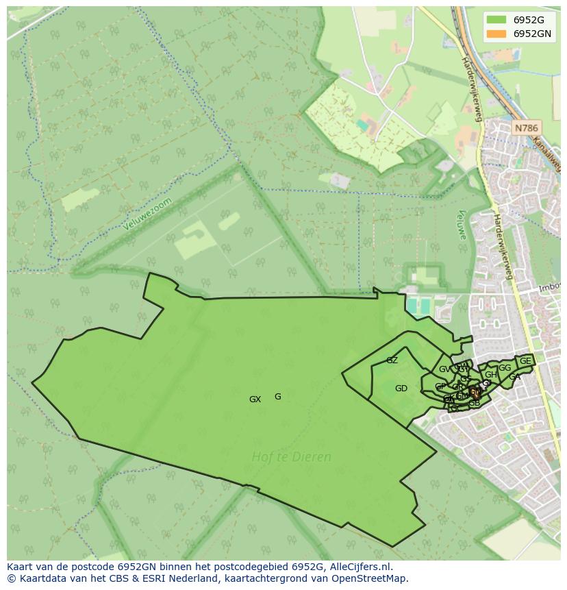 Afbeelding van het postcodegebied 6952 GN op de kaart.