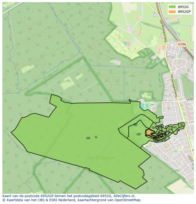 Afbeelding van het postcodegebied 6952 GP op de kaart.