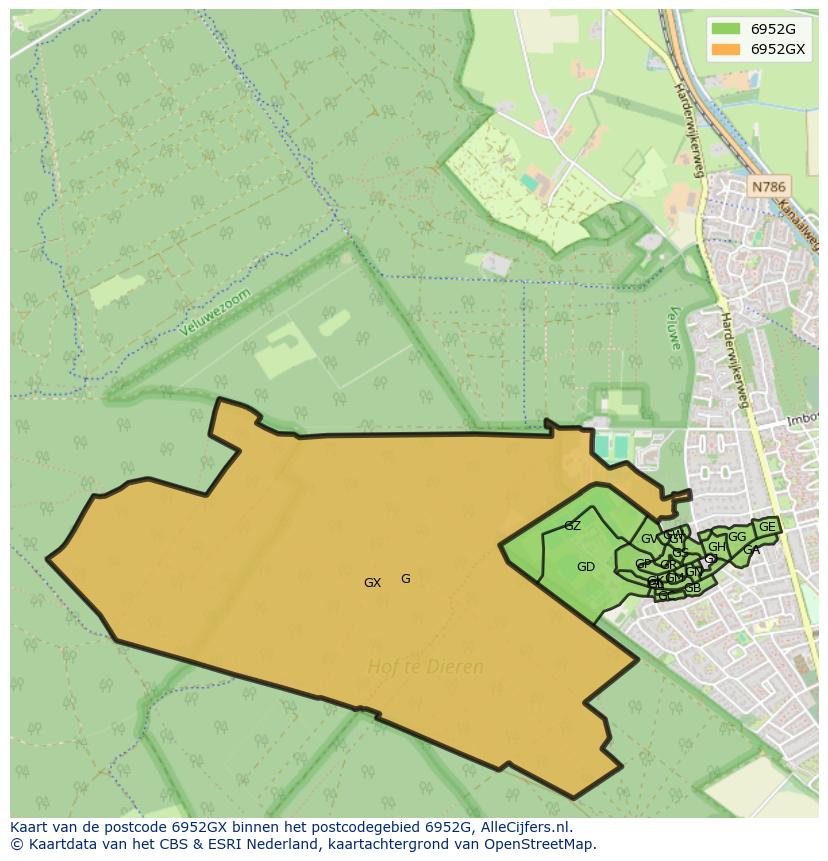 Afbeelding van het postcodegebied 6952 GX op de kaart.