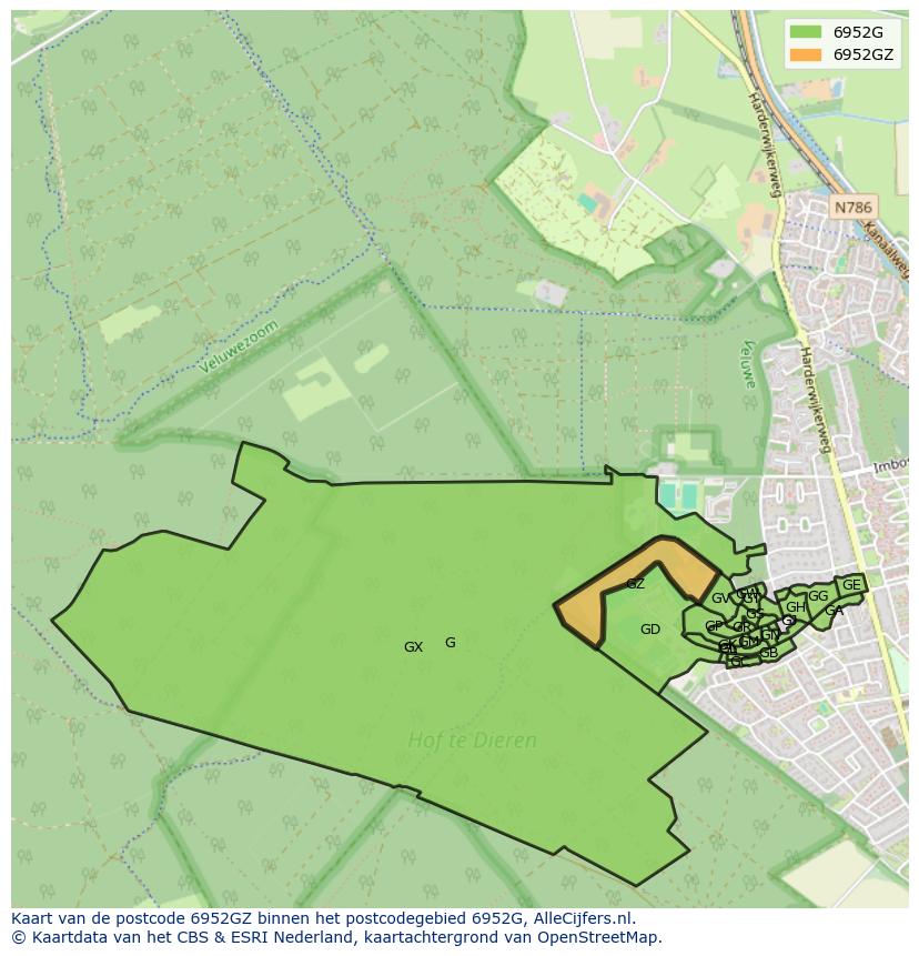 Afbeelding van het postcodegebied 6952 GZ op de kaart.