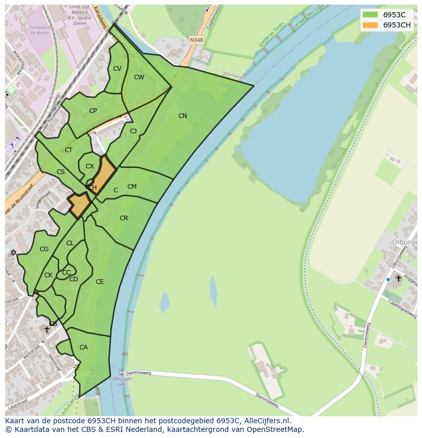 Afbeelding van het postcodegebied 6953 CH op de kaart.