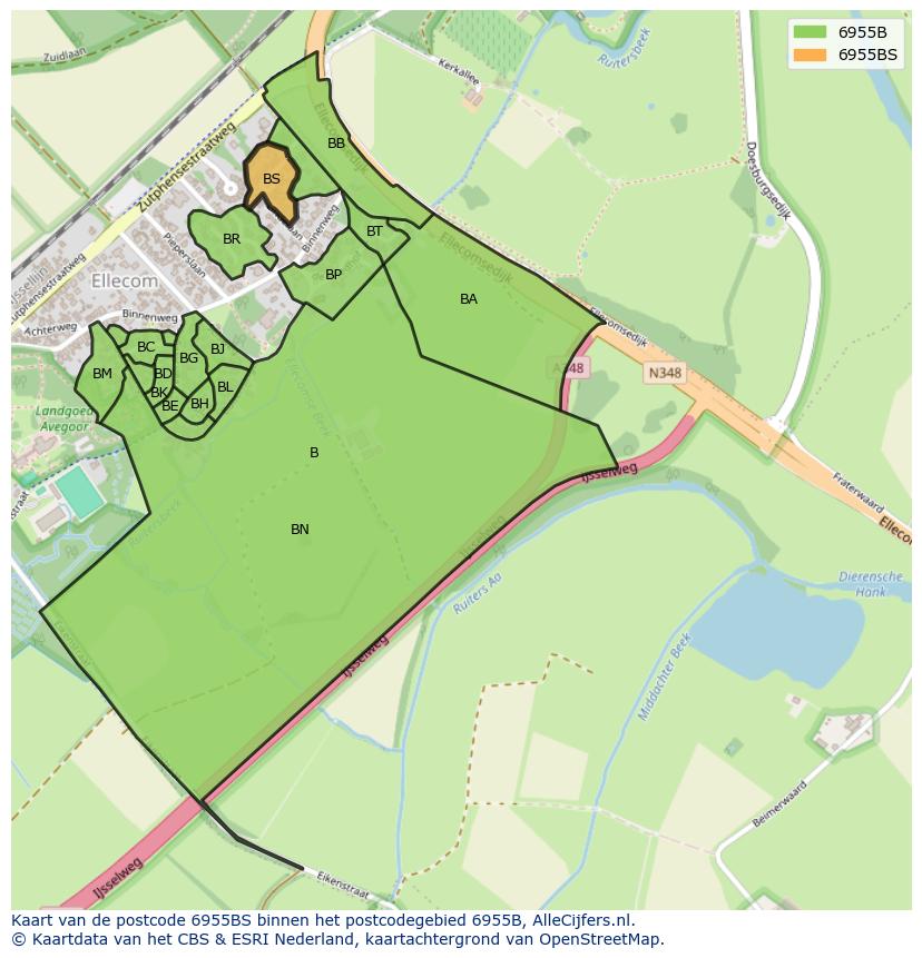 Afbeelding van het postcodegebied 6955 BS op de kaart.