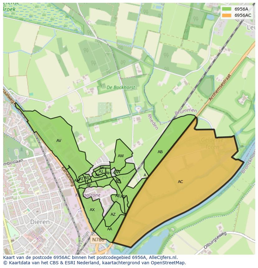 Afbeelding van het postcodegebied 6956 AC op de kaart.