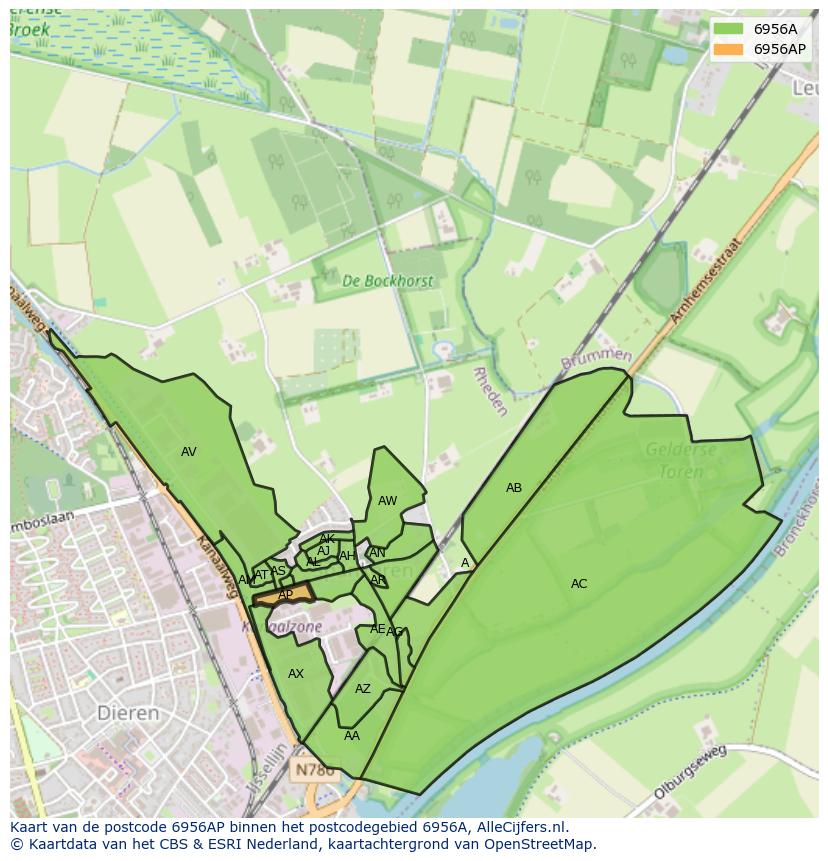 Afbeelding van het postcodegebied 6956 AP op de kaart.