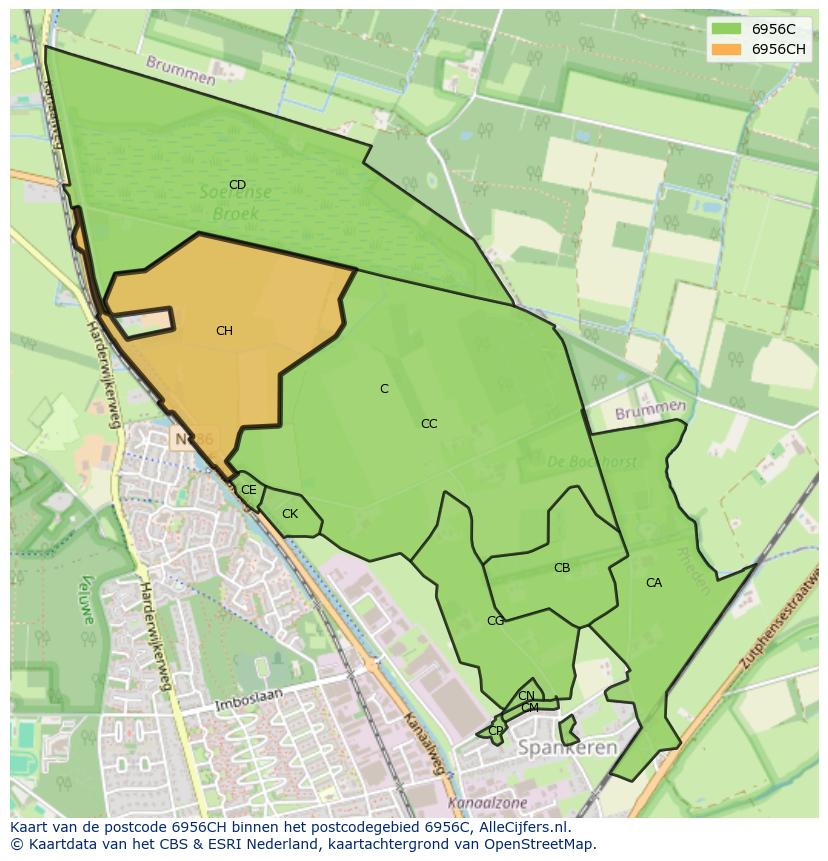 Afbeelding van het postcodegebied 6956 CH op de kaart.