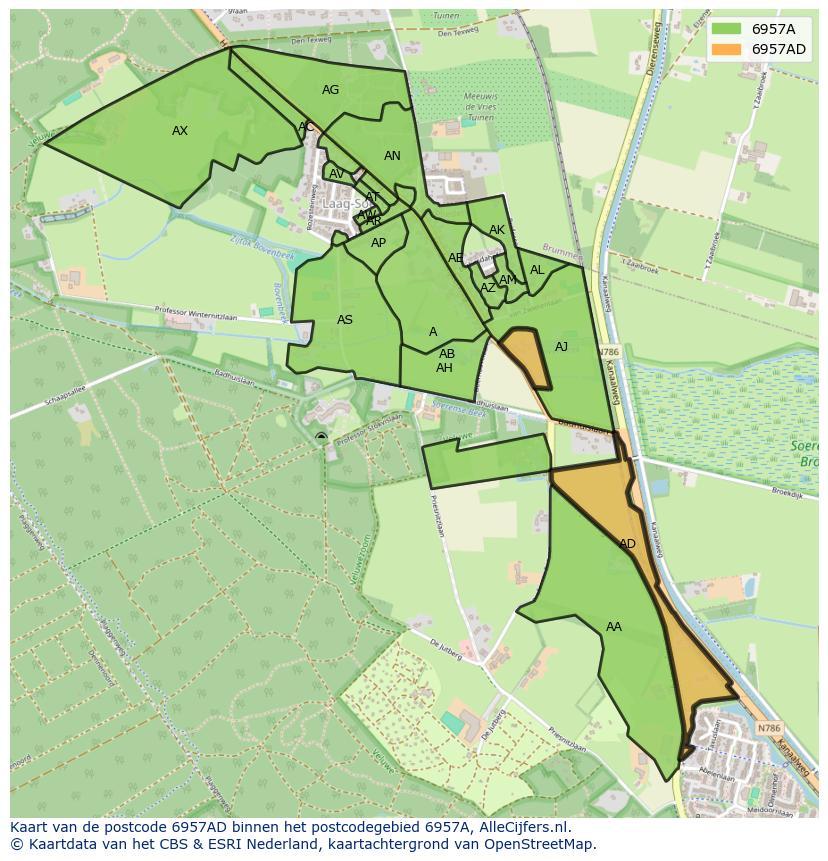 Afbeelding van het postcodegebied 6957 AD op de kaart.
