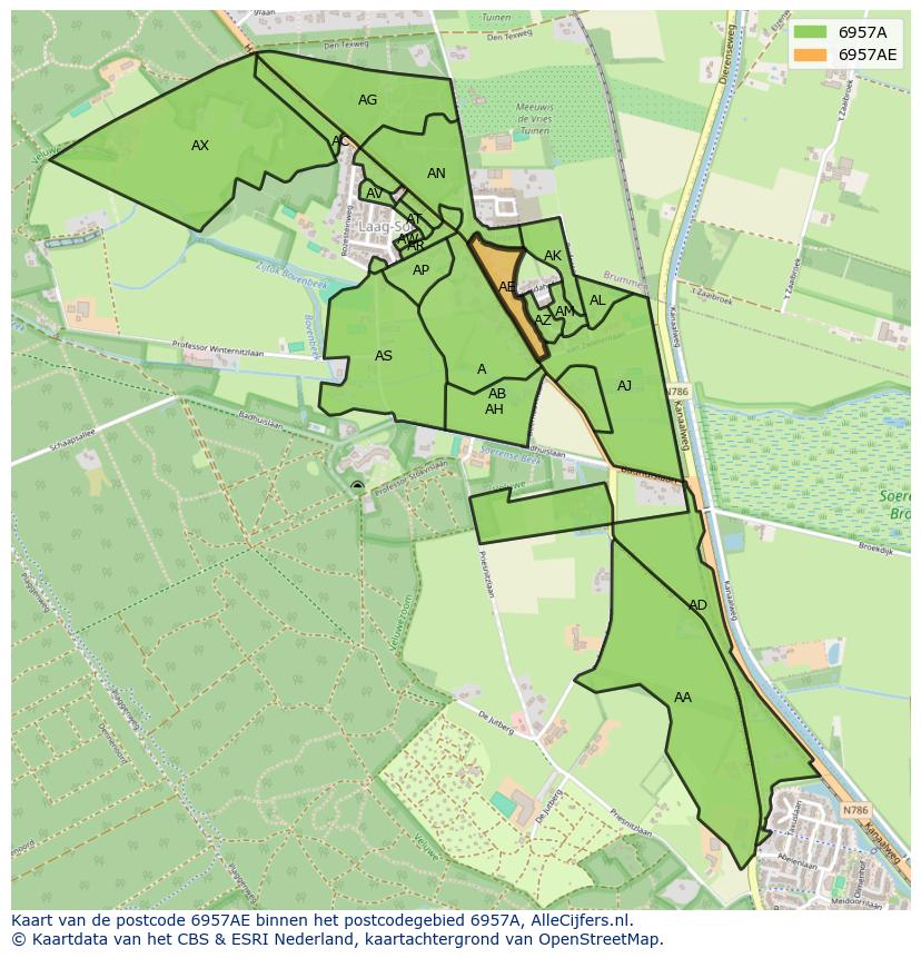 Afbeelding van het postcodegebied 6957 AE op de kaart.