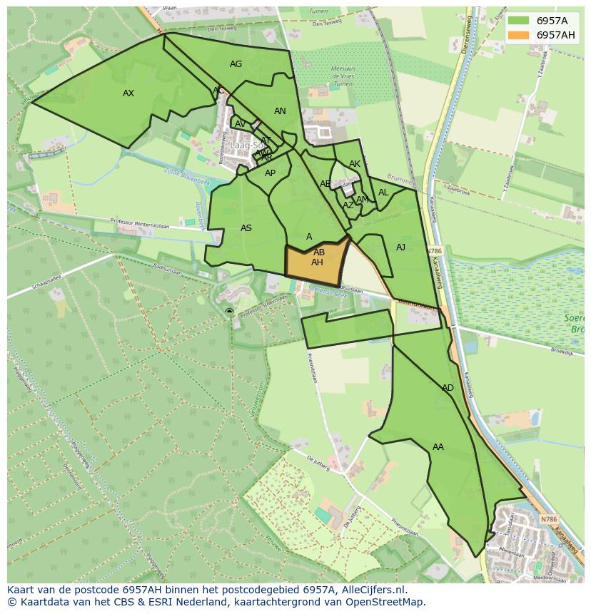 Afbeelding van het postcodegebied 6957 AH op de kaart.