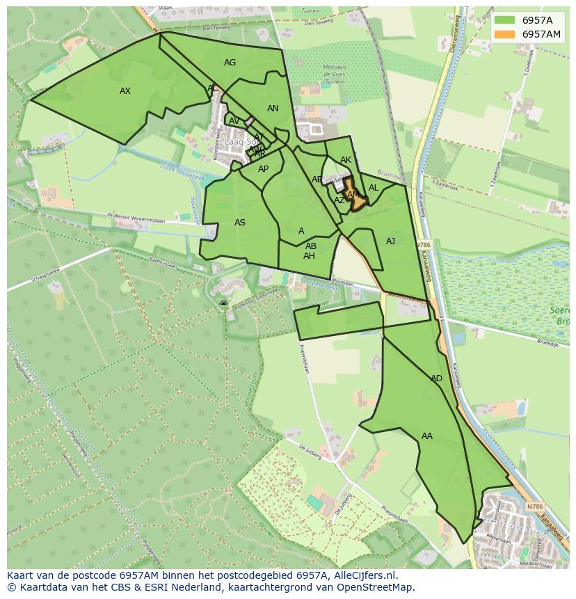 Afbeelding van het postcodegebied 6957 AM op de kaart.