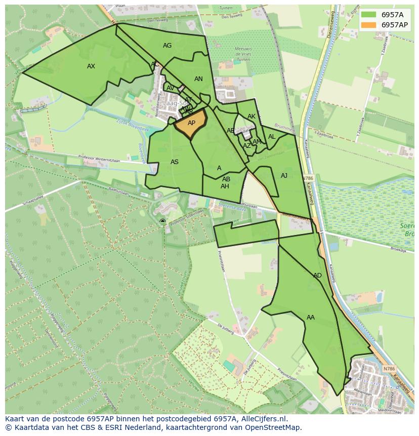 Afbeelding van het postcodegebied 6957 AP op de kaart.