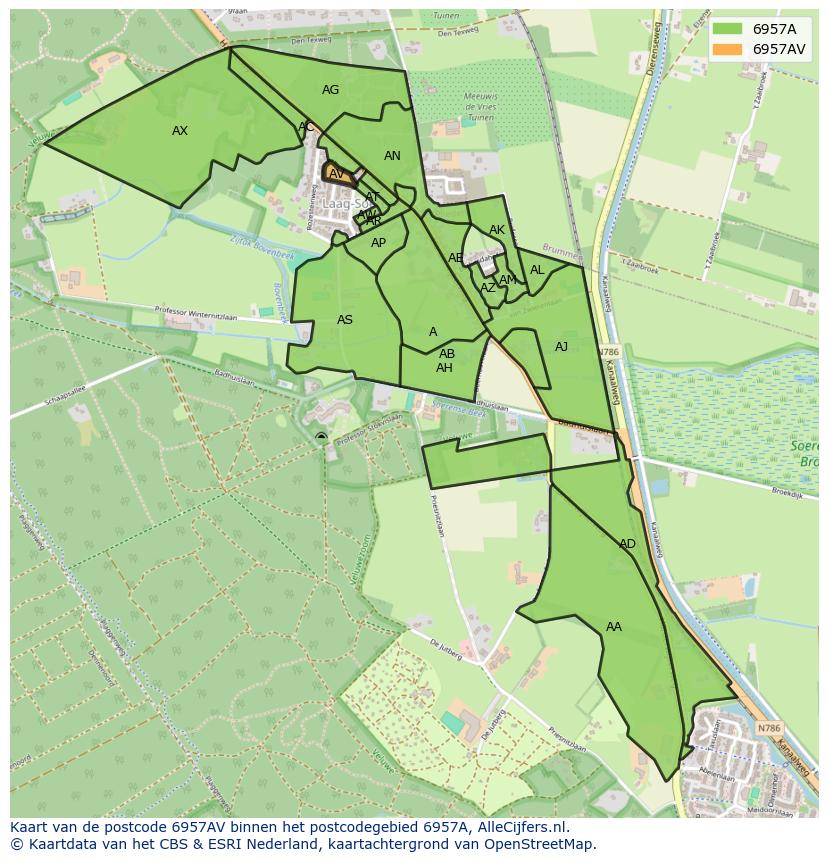 Afbeelding van het postcodegebied 6957 AV op de kaart.