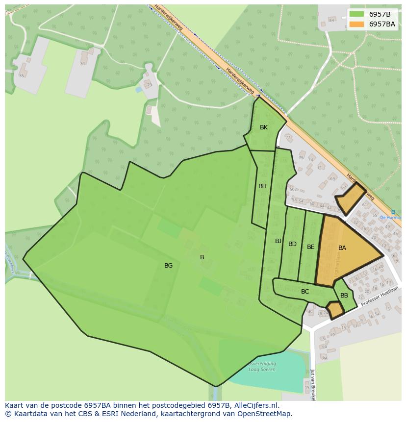 Afbeelding van het postcodegebied 6957 BA op de kaart.