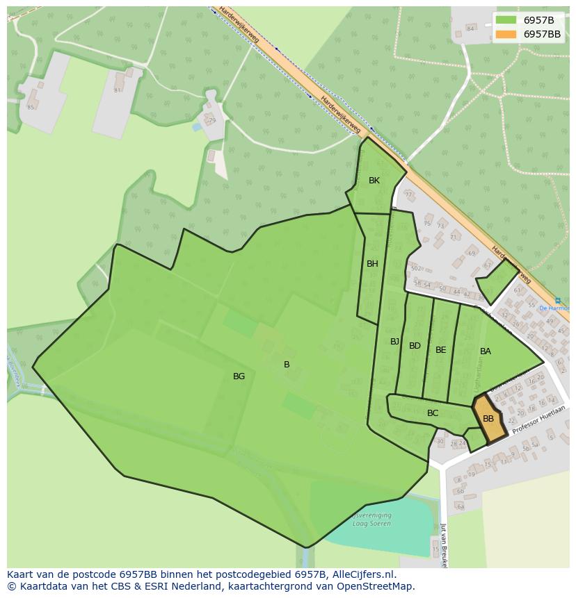 Afbeelding van het postcodegebied 6957 BB op de kaart.