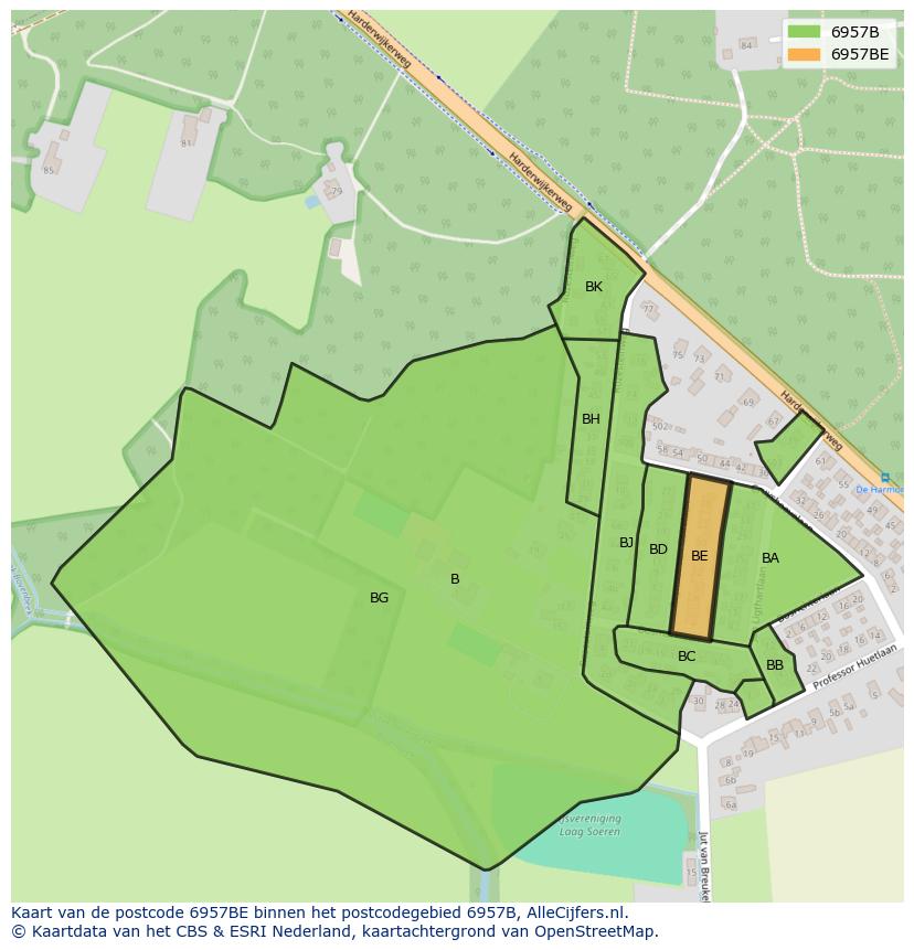 Afbeelding van het postcodegebied 6957 BE op de kaart.