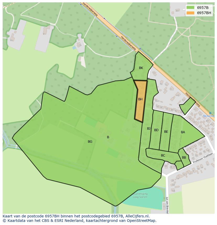 Afbeelding van het postcodegebied 6957 BH op de kaart.