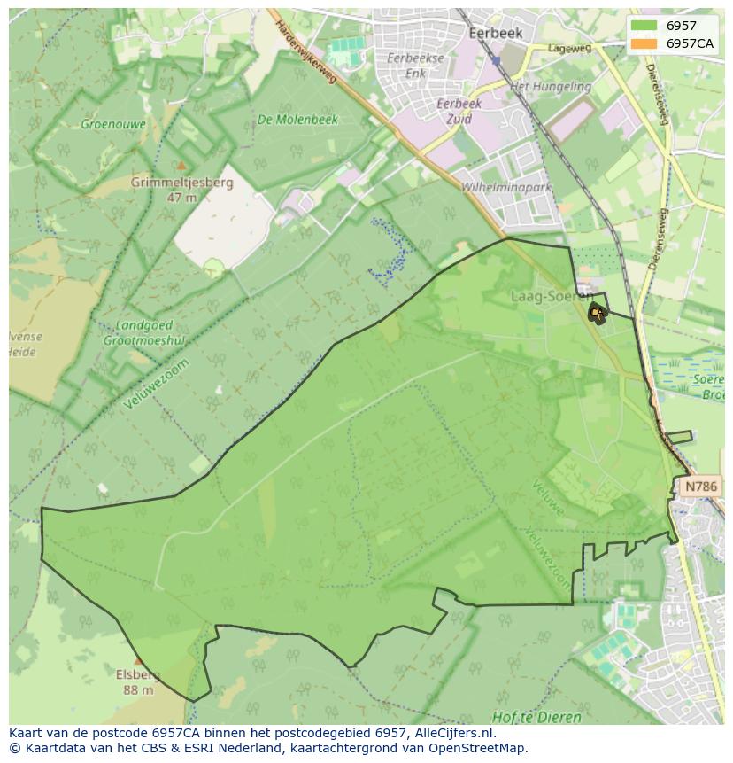 Afbeelding van het postcodegebied 6957 CA op de kaart.