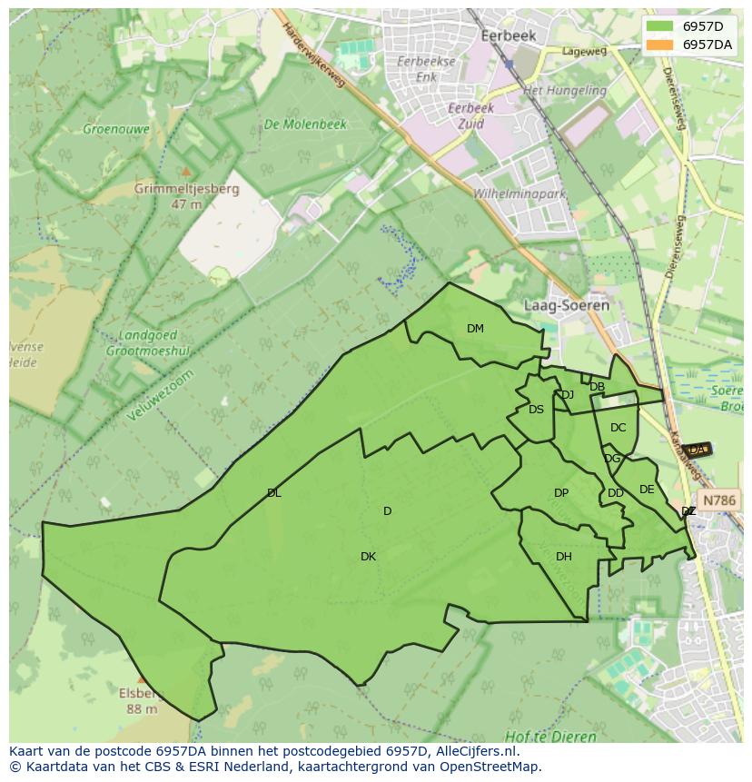 Afbeelding van het postcodegebied 6957 DA op de kaart.