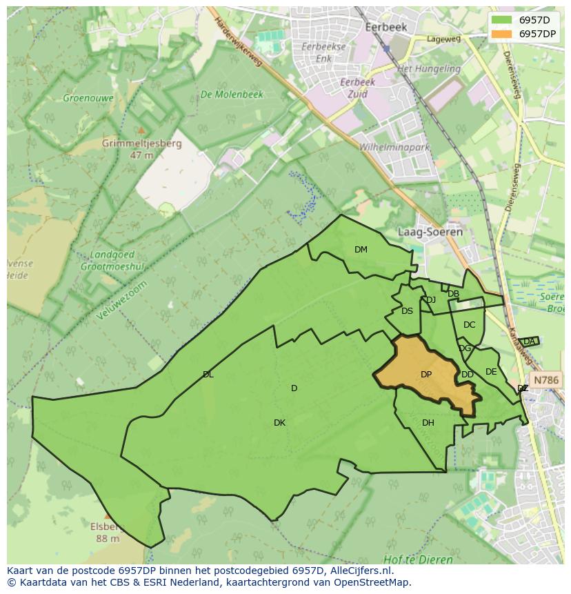 Afbeelding van het postcodegebied 6957 DP op de kaart.