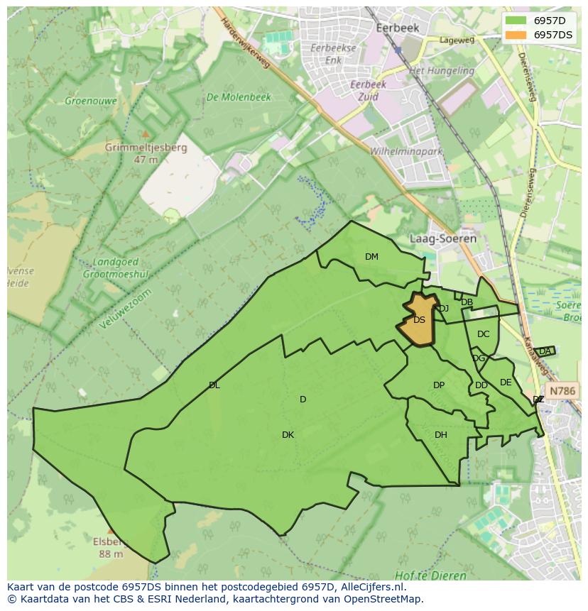 Afbeelding van het postcodegebied 6957 DS op de kaart.