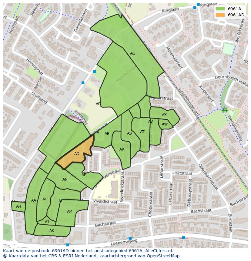 Afbeelding van het postcodegebied 6961 AD op de kaart.