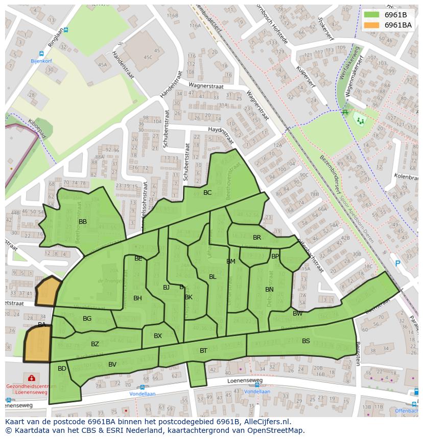Afbeelding van het postcodegebied 6961 BA op de kaart.
