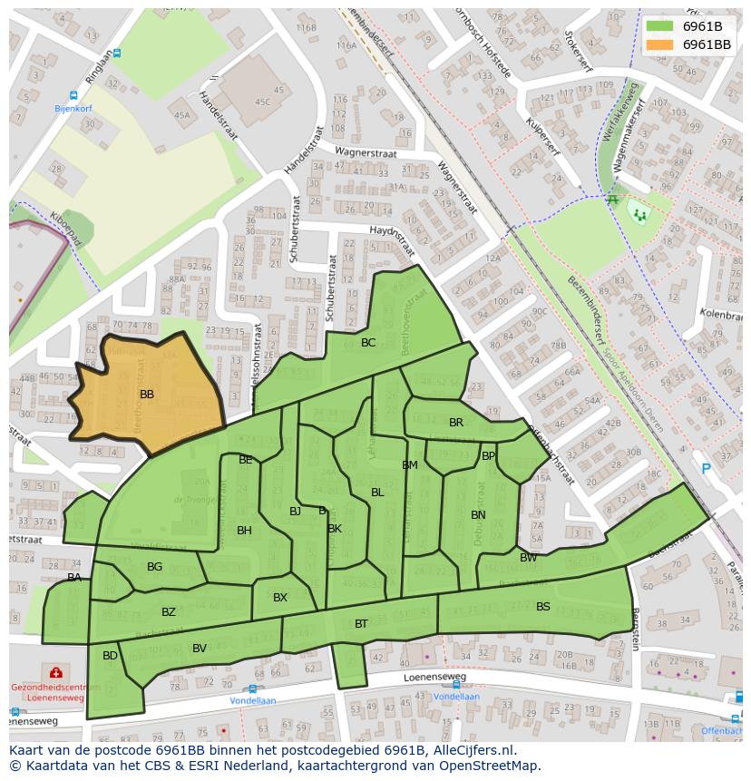 Afbeelding van het postcodegebied 6961 BB op de kaart.