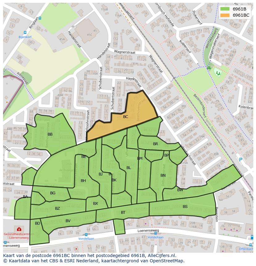Afbeelding van het postcodegebied 6961 BC op de kaart.
