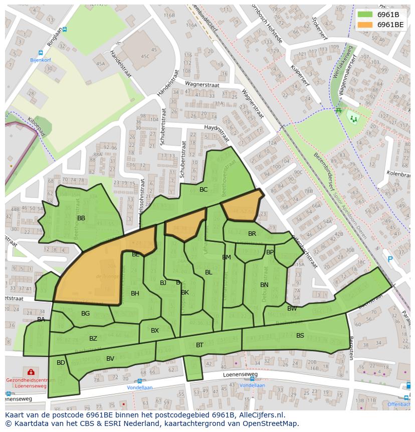 Afbeelding van het postcodegebied 6961 BE op de kaart.