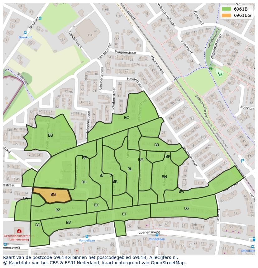 Afbeelding van het postcodegebied 6961 BG op de kaart.