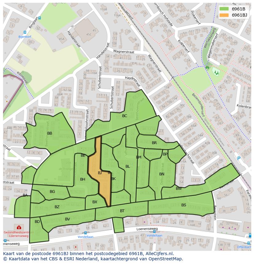 Afbeelding van het postcodegebied 6961 BJ op de kaart.