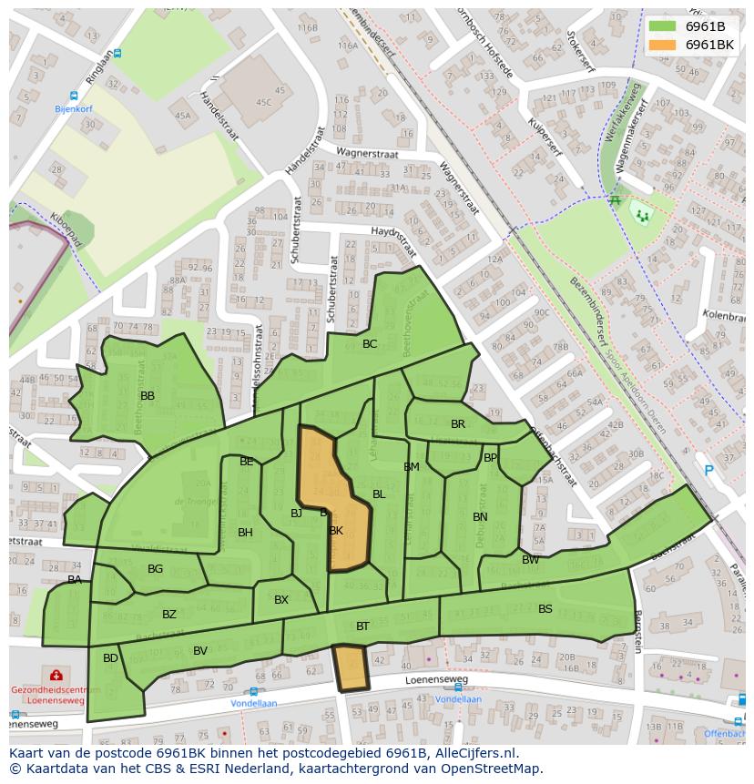 Afbeelding van het postcodegebied 6961 BK op de kaart.