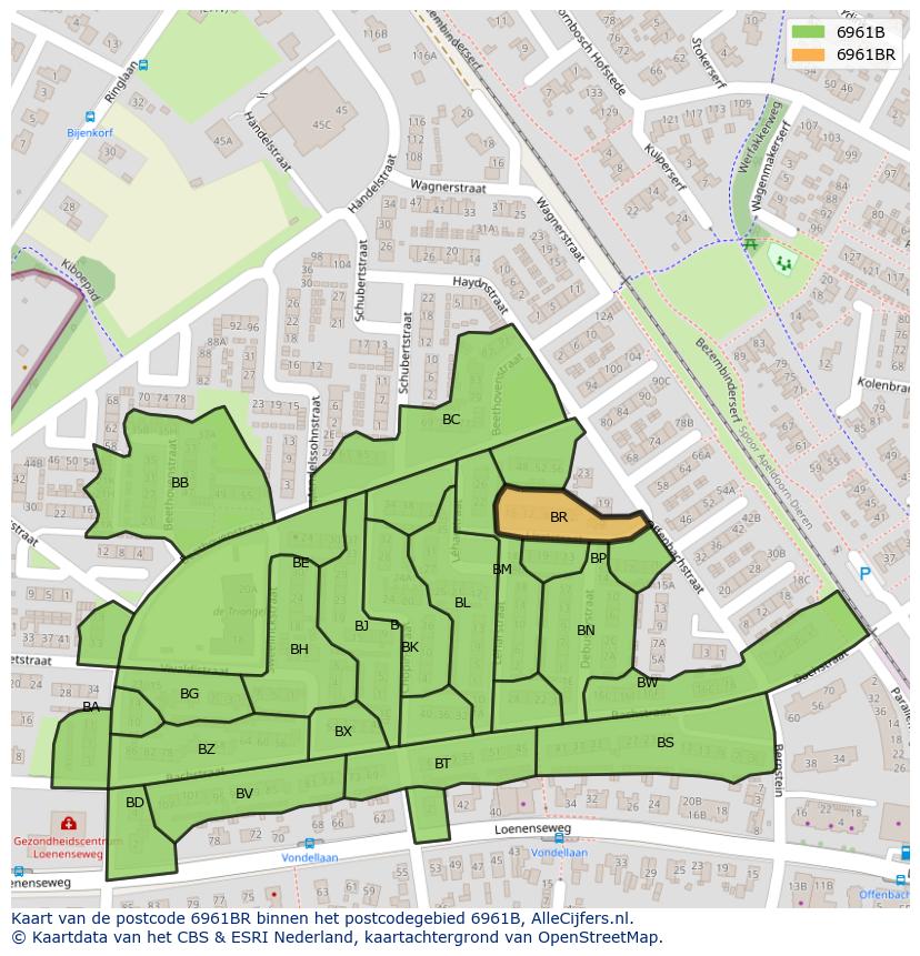 Afbeelding van het postcodegebied 6961 BR op de kaart.