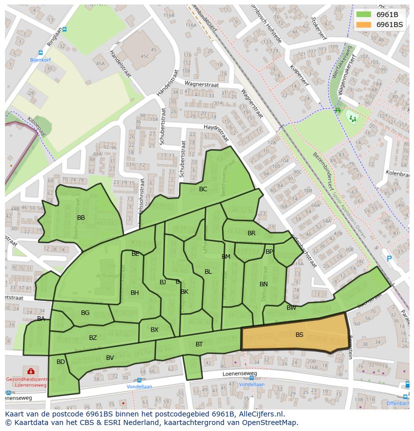Afbeelding van het postcodegebied 6961 BS op de kaart.