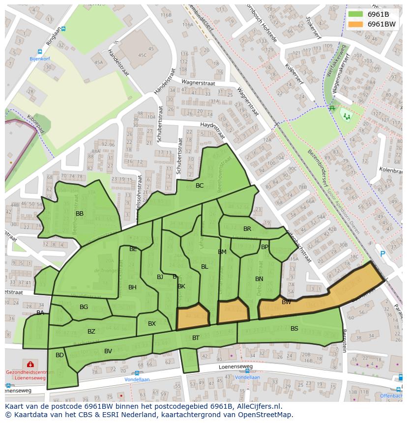 Afbeelding van het postcodegebied 6961 BW op de kaart.