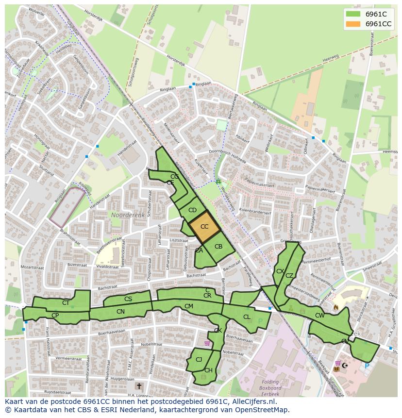 Afbeelding van het postcodegebied 6961 CC op de kaart.