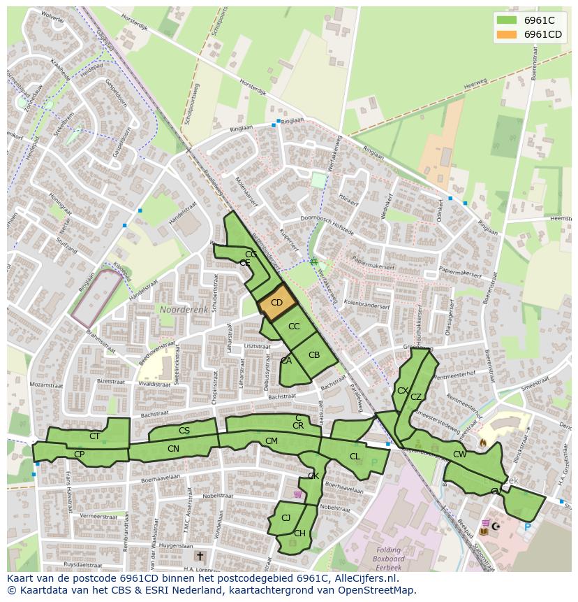 Afbeelding van het postcodegebied 6961 CD op de kaart.