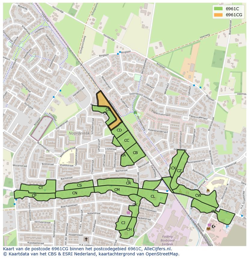 Afbeelding van het postcodegebied 6961 CG op de kaart.