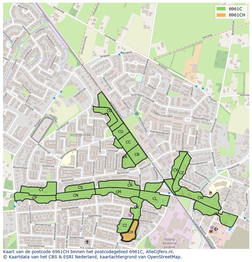 Afbeelding van het postcodegebied 6961 CH op de kaart.