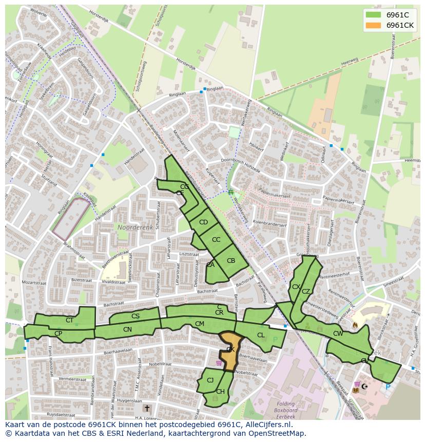Afbeelding van het postcodegebied 6961 CK op de kaart.