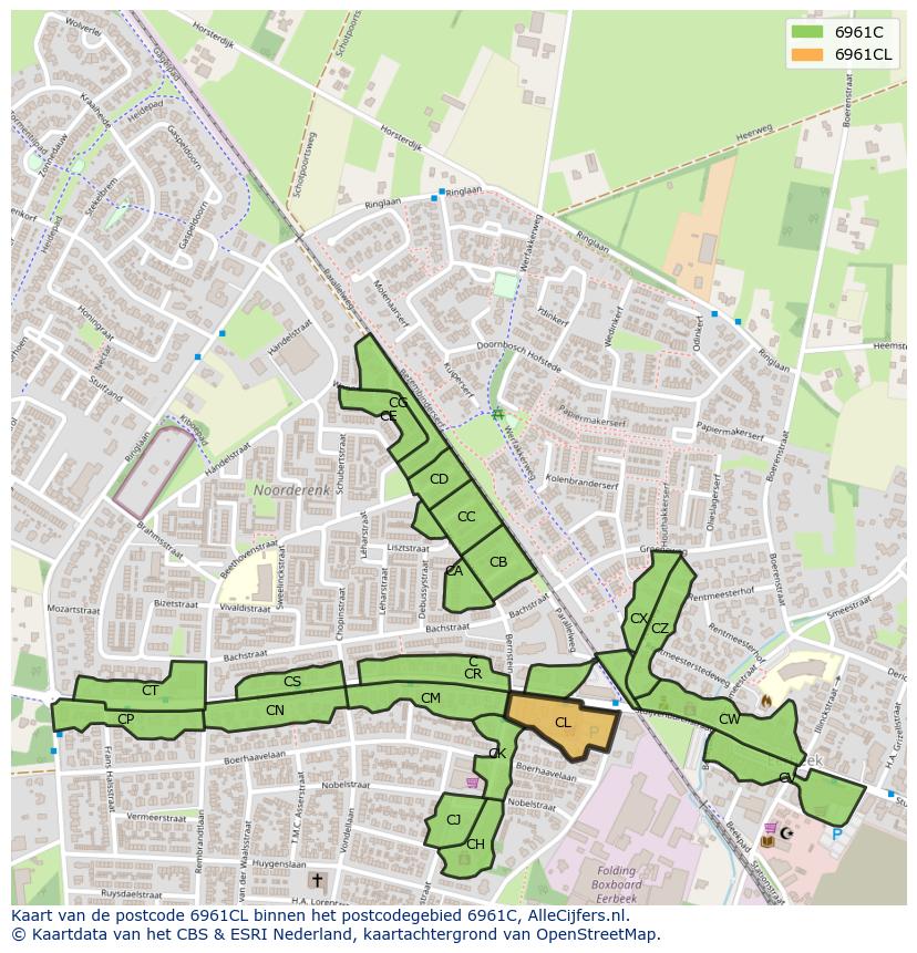 Afbeelding van het postcodegebied 6961 CL op de kaart.