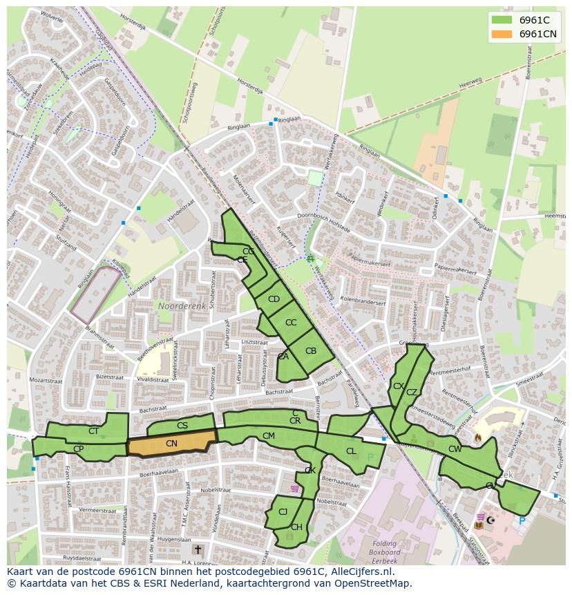 Afbeelding van het postcodegebied 6961 CN op de kaart.