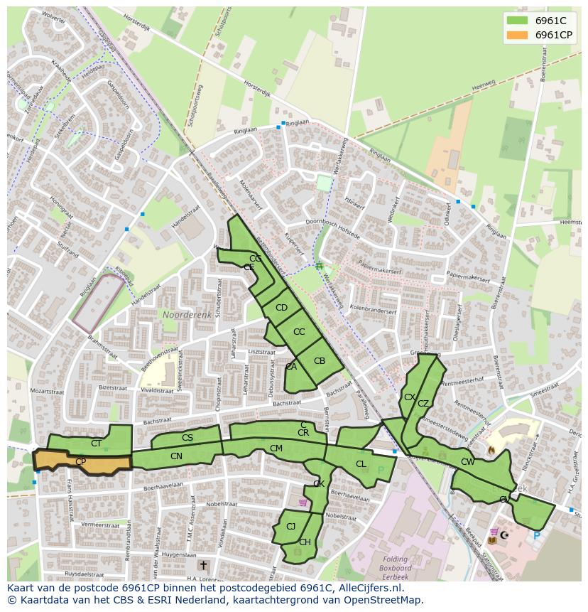 Afbeelding van het postcodegebied 6961 CP op de kaart.